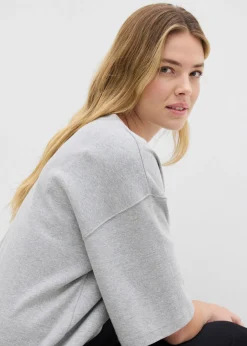 bonprix bonprix Camiseta holgada de algodón orgánico puro y pesado Gris claro jaspeado Online