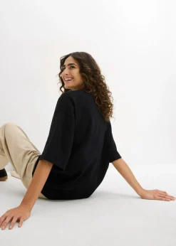 bonprix bonprix Camiseta holgada de algodón orgánico puro y pesado Negro Outlet