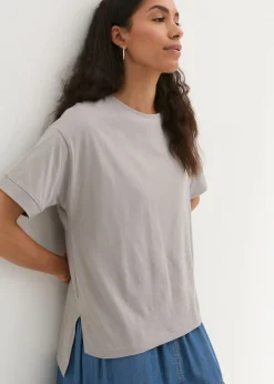 bonprix bonprix Camiseta holgada de algodón con aberturas laterales gris sombra Clearance