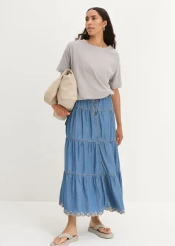 bonprix bonprix Camiseta holgada de algodón con aberturas laterales gris sombra Clearance