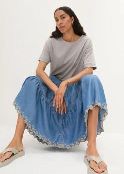 bonprix bonprix Camiseta holgada de algodón con aberturas laterales gris sombra Clearance
