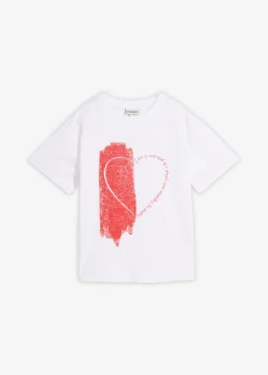 bonprix bonprix Camiseta holgada de mezcla de algodón orgánico elástico Blanco-fresa Clearance
