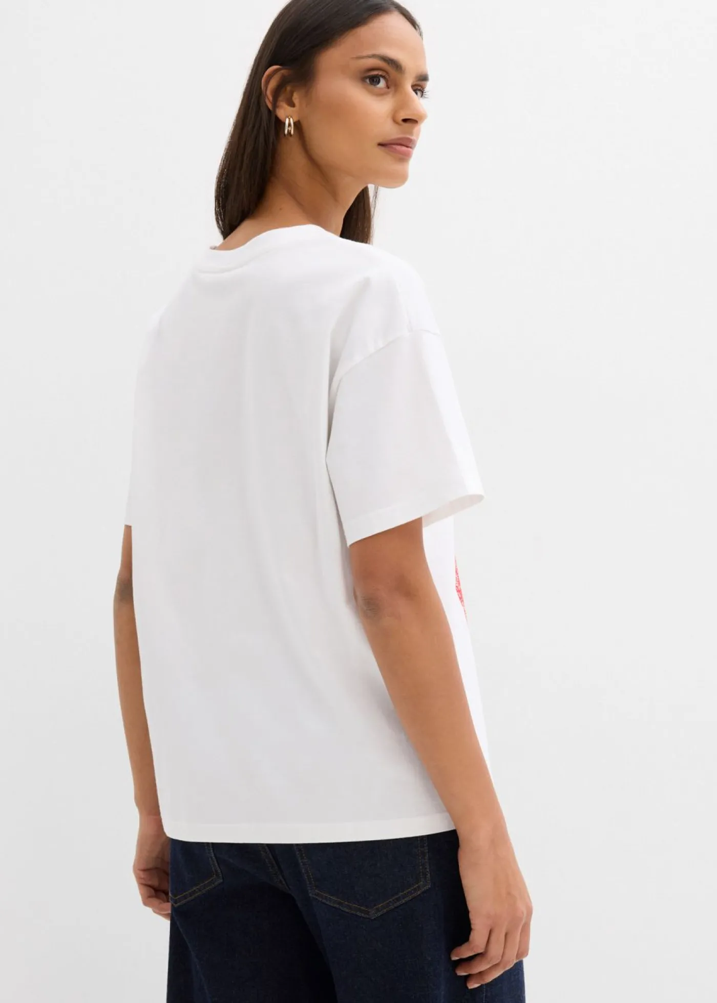 bonprix bonprix Camiseta holgada de mezcla de algodón orgánico elástico Blanco-fresa Clearance