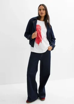 bonprix bonprix Camiseta holgada de mezcla de algodón orgánico elástico Blanco-fresa Clearance