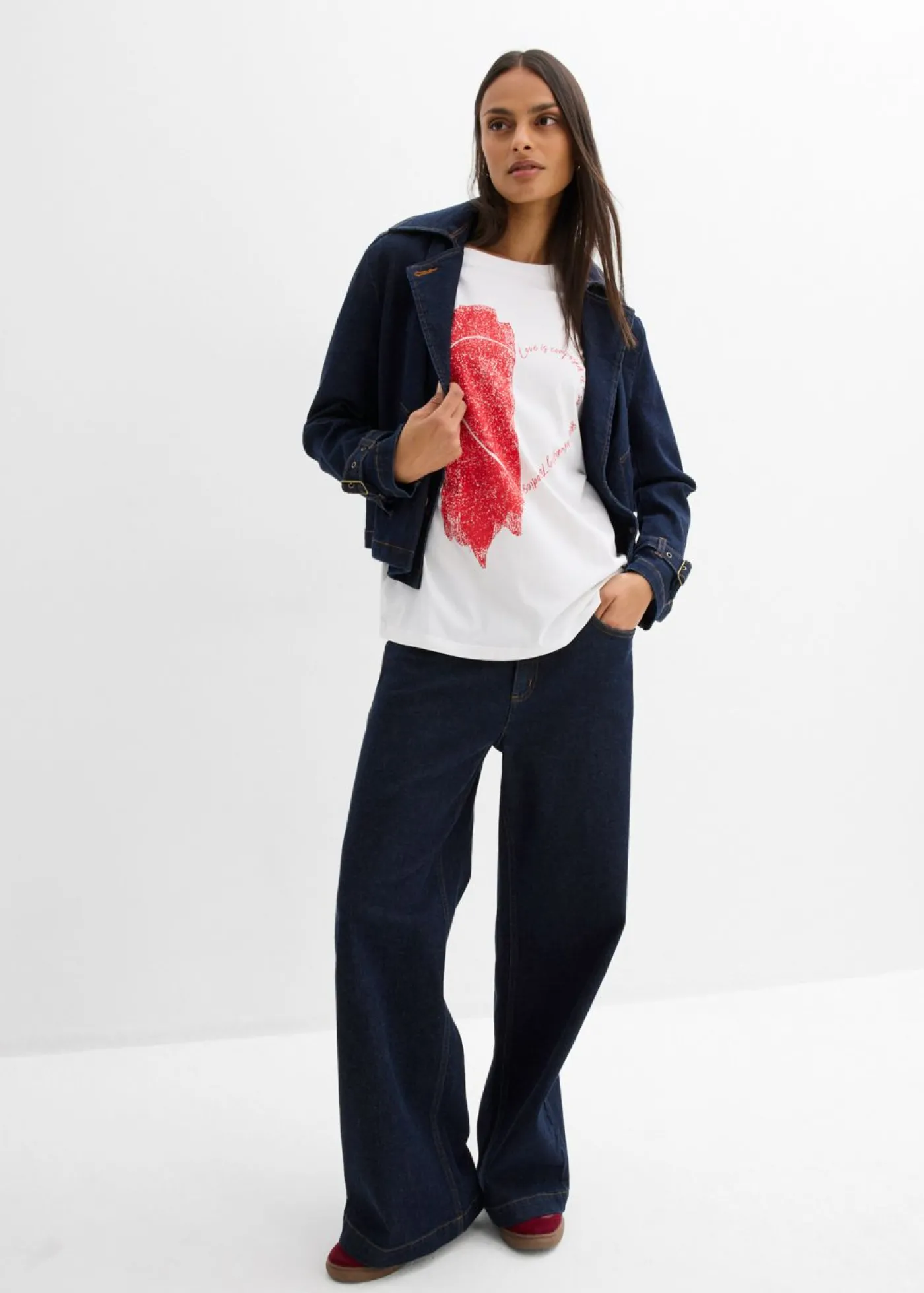 bonprix bonprix Camiseta holgada de mezcla de algodón orgánico elástico Blanco-fresa Clearance
