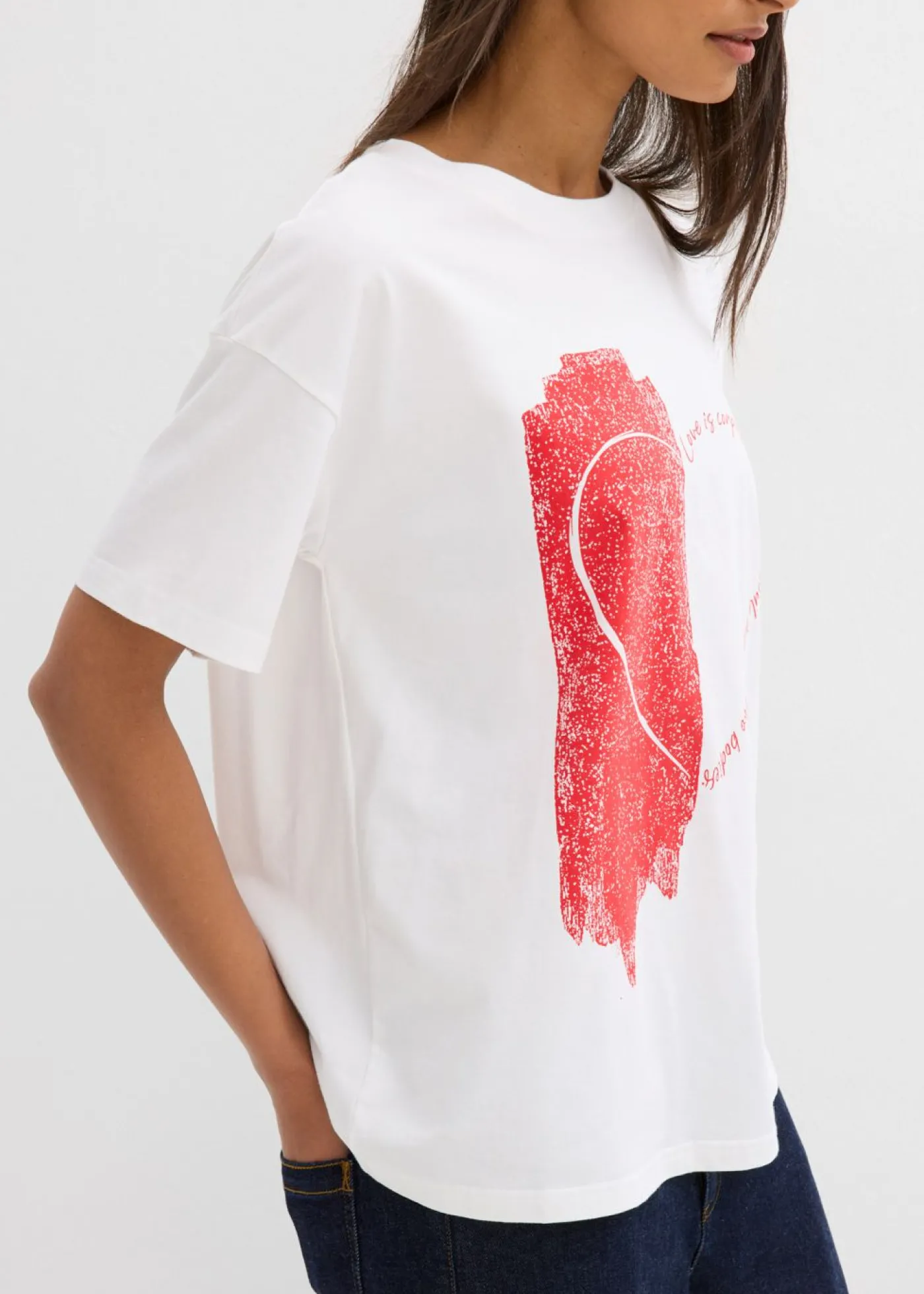 bonprix bonprix Camiseta holgada de mezcla de algodón orgánico elástico Blanco-fresa Clearance
