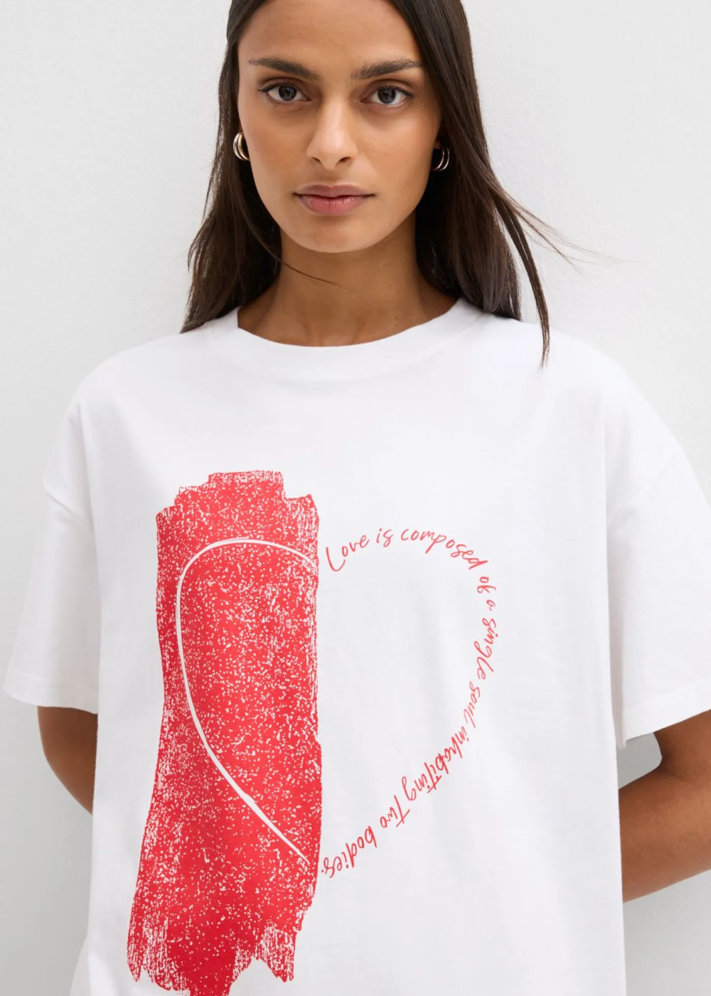 bonprix bonprix Camiseta holgada de mezcla de algodón orgánico elástico Blanco-fresa Clearance