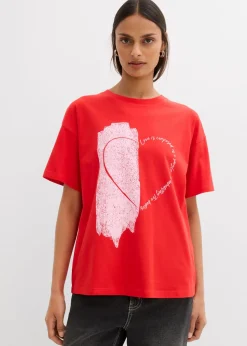 bonprix bonprix Camiseta holgada de mezcla de algodón orgánico elástico fresa-rosa cristal Outlet