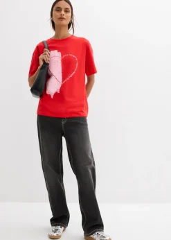 bonprix bonprix Camiseta holgada de mezcla de algodón orgánico elástico fresa-rosa cristal Outlet