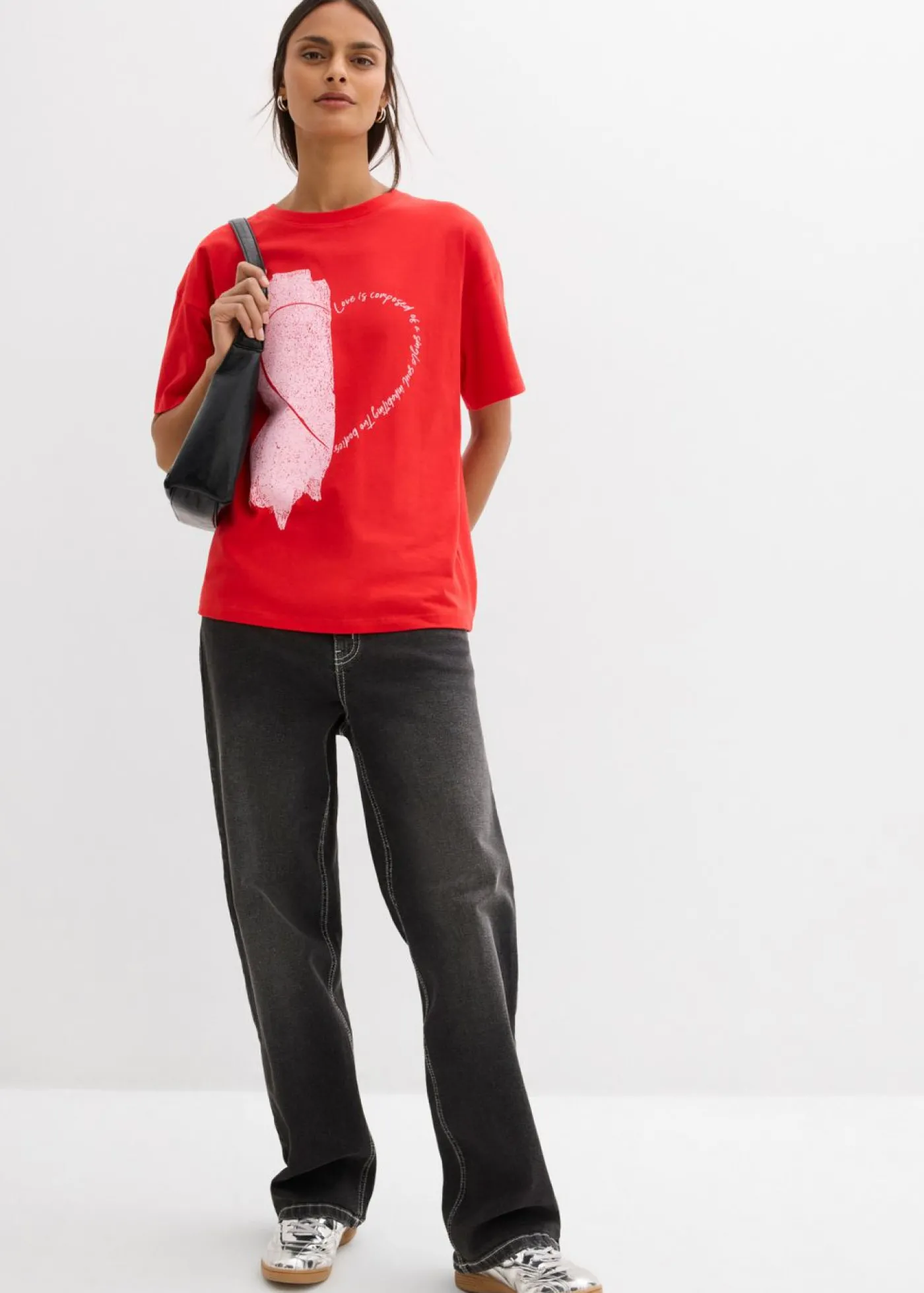 bonprix bonprix Camiseta holgada de mezcla de algodón orgánico elástico fresa-rosa cristal Outlet