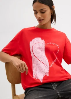 bonprix bonprix Camiseta holgada de mezcla de algodón orgánico elástico fresa-rosa cristal Outlet