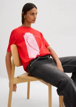 bonprix bonprix Camiseta holgada de mezcla de algodón orgánico elástico fresa-rosa cristal Outlet
