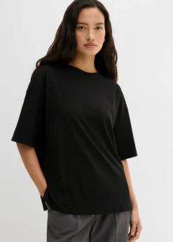 bonprix bonprix Camiseta holgada de mezcla de algodón Negro Outlet
