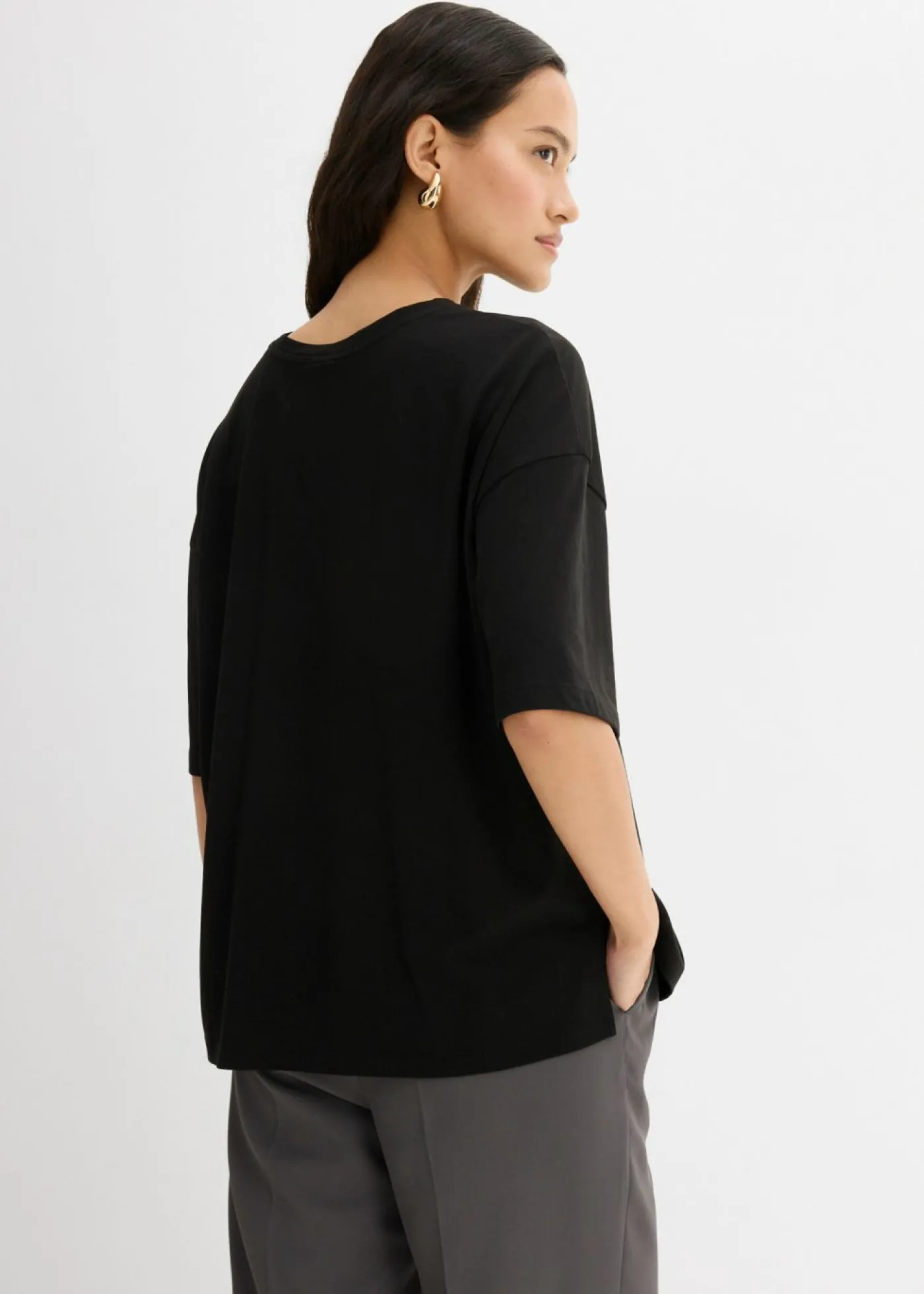 bonprix bonprix Camiseta holgada de mezcla de algodón Negro Outlet