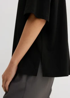 bonprix bonprix Camiseta holgada de mezcla de algodón Negro Outlet