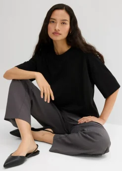 bonprix bonprix Camiseta holgada de mezcla de algodón Negro Outlet