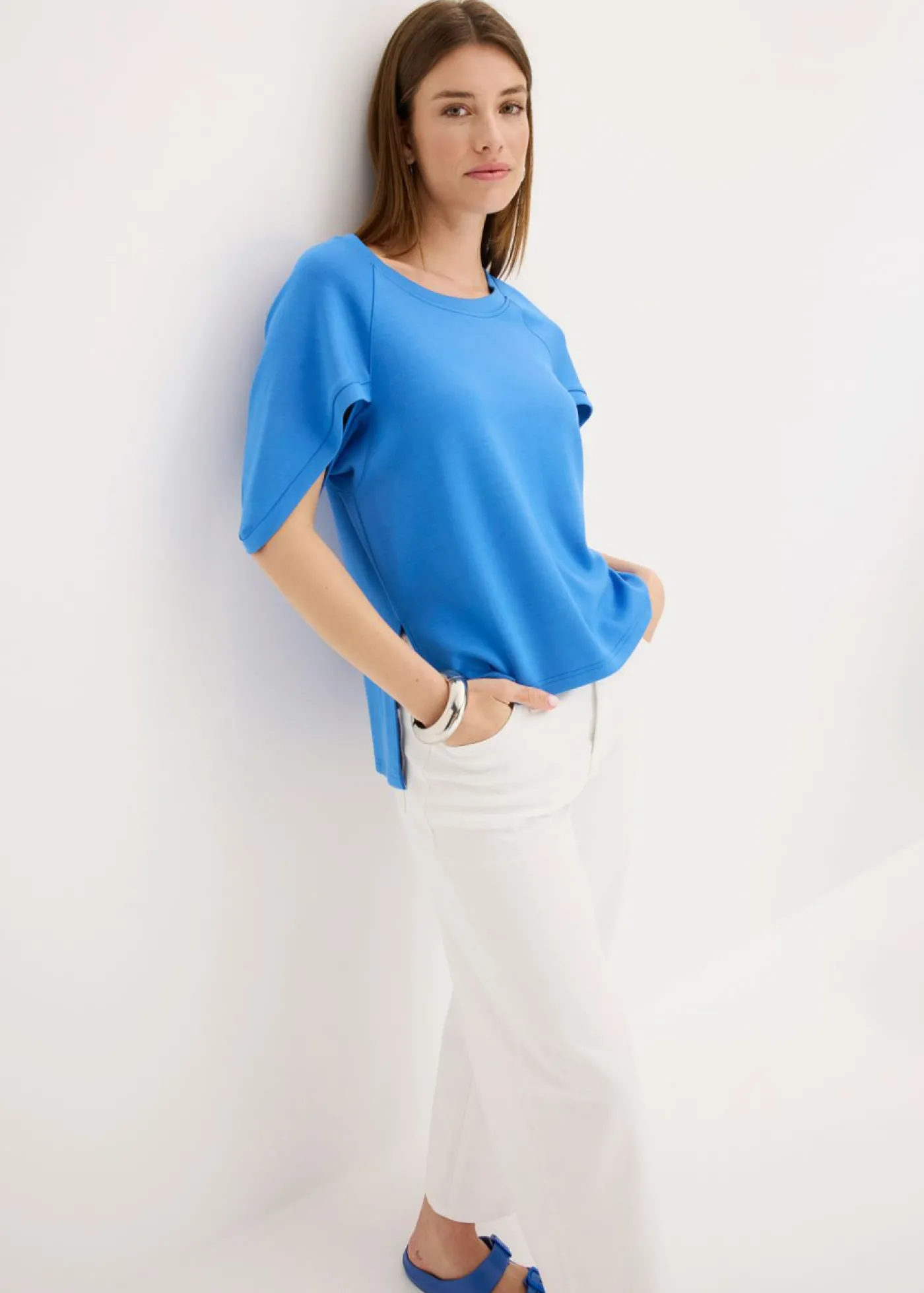 bonprix bonprix Camiseta holgada de mezcla de viscosa fluida azul glaciar Hot