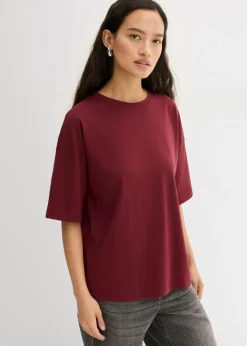 bonprix bonprix Camiseta holgada de mezcla de algodón rojo avellana Sale