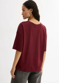 bonprix bonprix Camiseta holgada de mezcla de algodón rojo avellana Sale