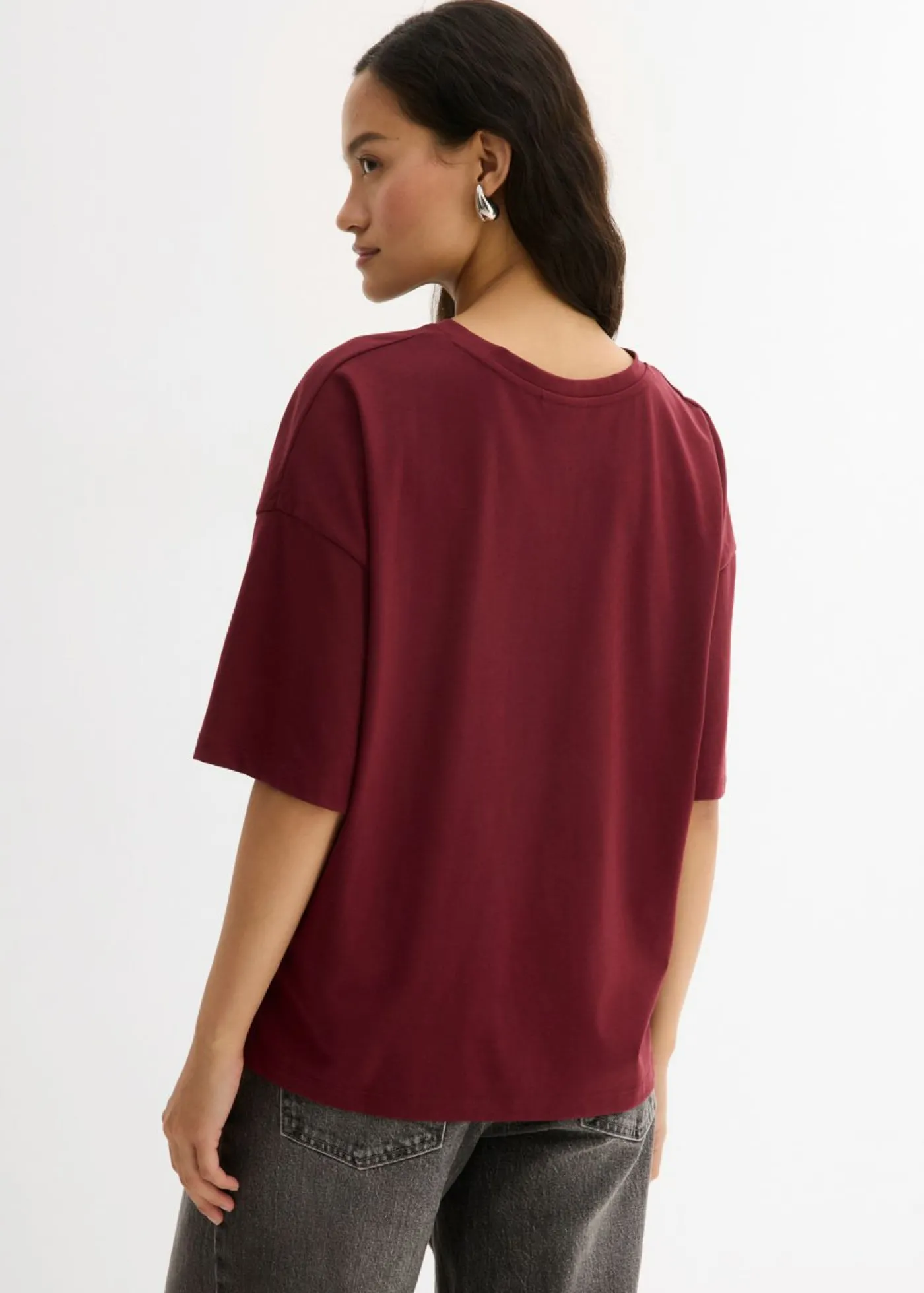 bonprix bonprix Camiseta holgada de mezcla de algodón rojo avellana Sale