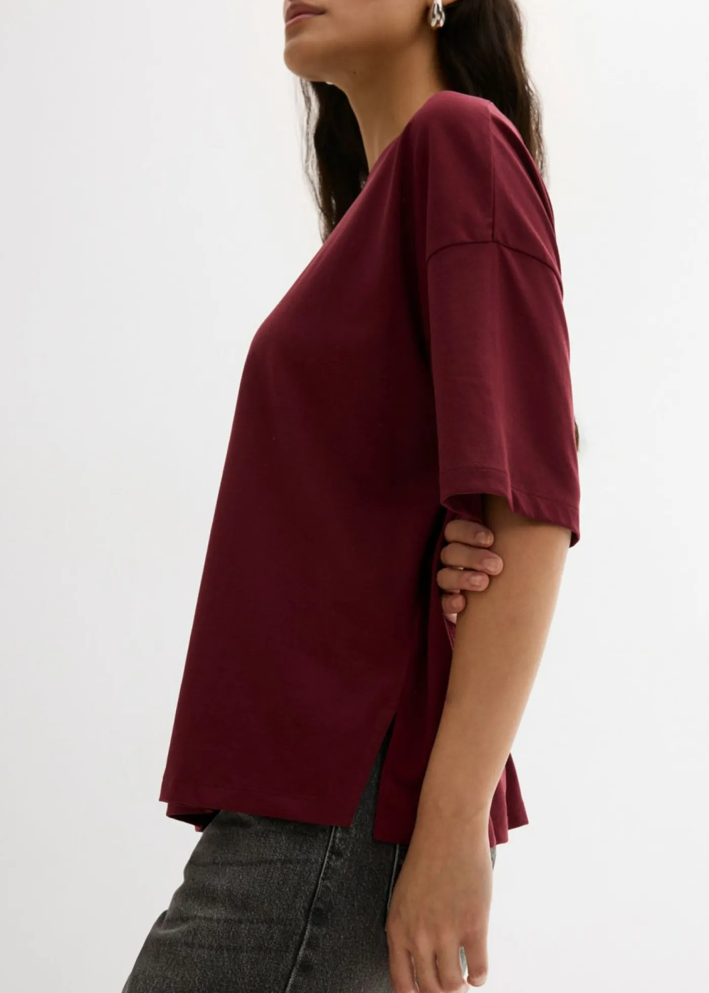 bonprix bonprix Camiseta holgada de mezcla de algodón rojo avellana Sale