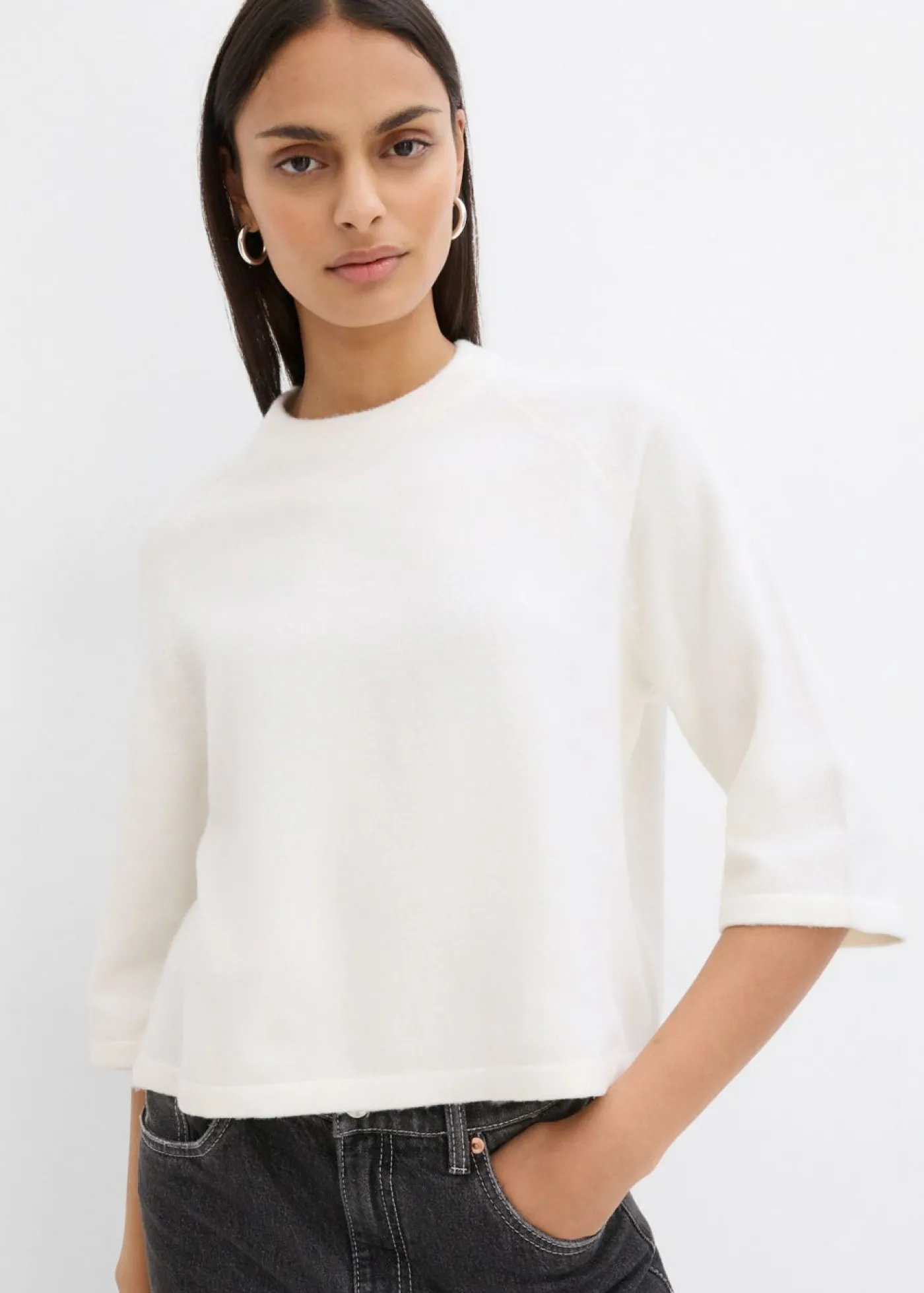bonprix bonprix Camiseta holgada de punto blanco lana moteado Online