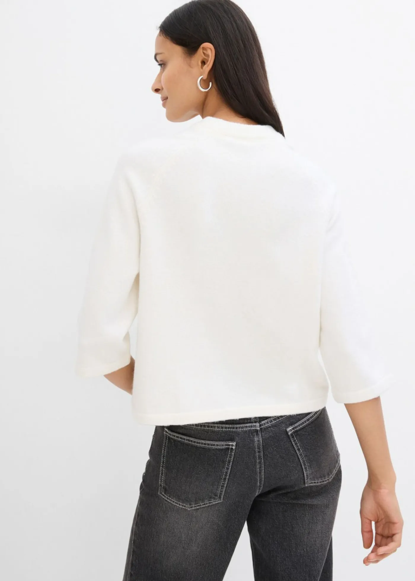 bonprix bonprix Camiseta holgada de punto blanco lana moteado Online