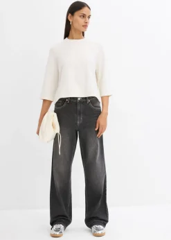 bonprix bonprix Camiseta holgada de punto blanco lana moteado Online