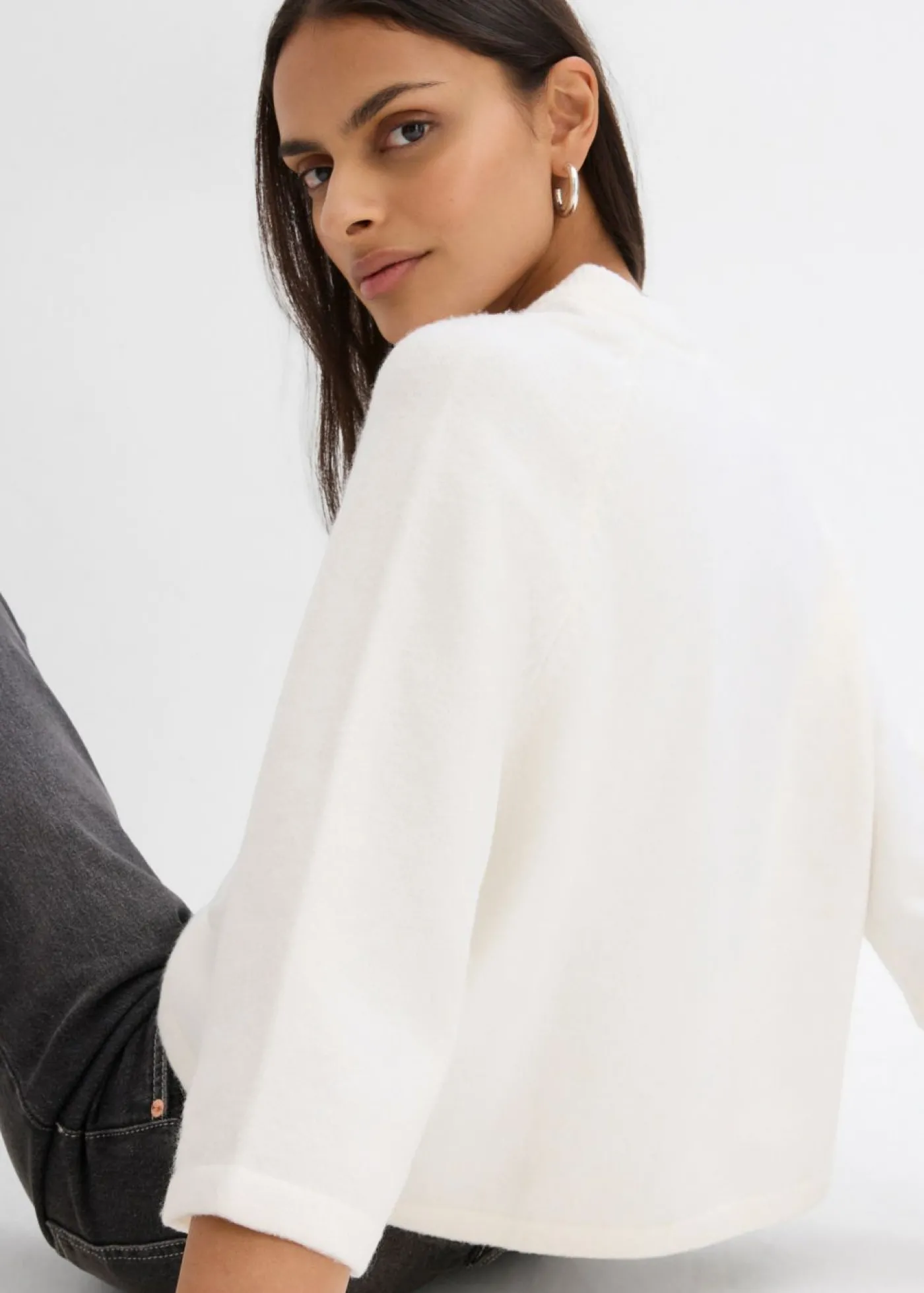 bonprix bonprix Camiseta holgada de punto blanco lana moteado Online