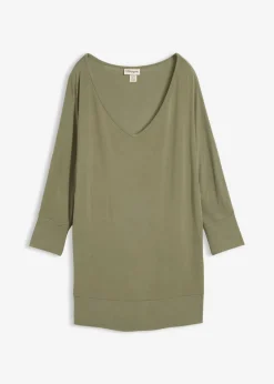 bonprix bonprix Camiseta holgada de viscosa fluida Verde oliva