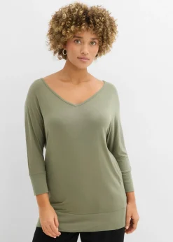 bonprix bonprix Camiseta holgada de viscosa fluida Verde oliva