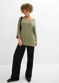 bonprix bonprix Camiseta holgada de viscosa fluida Verde oliva