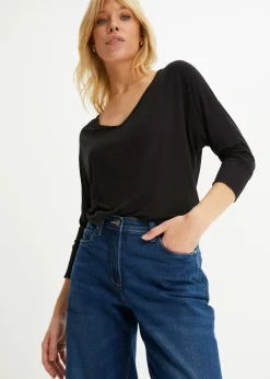bonprix bonprix Camiseta holgada de viscosa fluida Negro Best