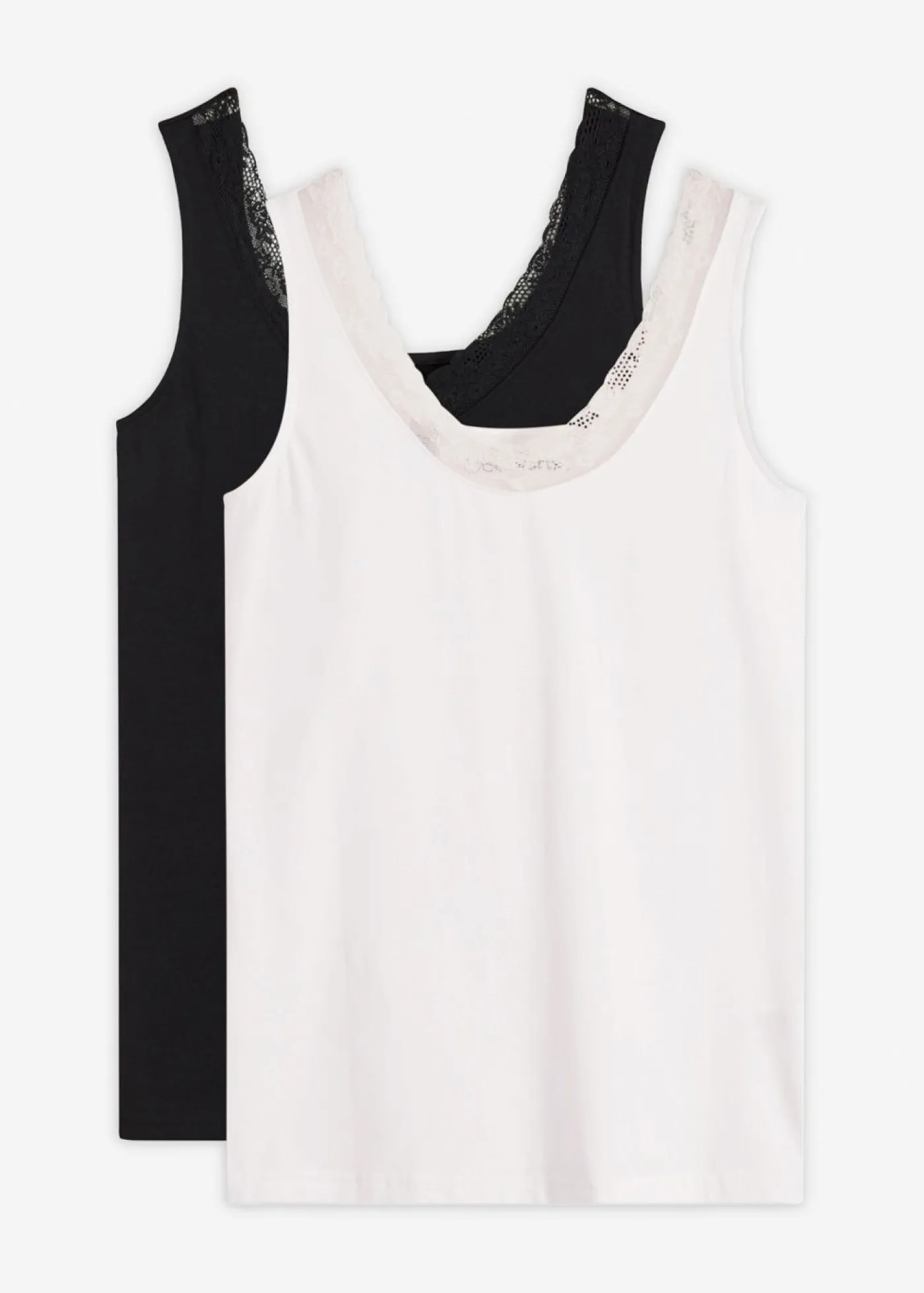 bonprix bonprix Camiseta interior de algodón orgánico y encaje (2 unidades) Negro-blanco