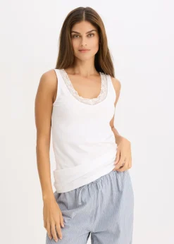 bonprix bonprix Camiseta interior de algodón orgánico y encaje (2 unidades) Negro-blanco