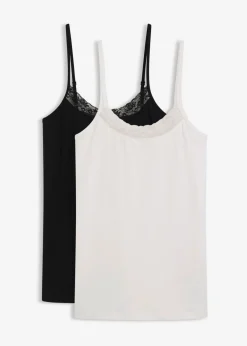 bonprix bonprix Camiseta interior de algodón orgánico y encaje (2 unidades) Negro-blanco