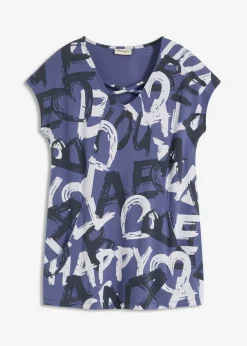 bonprix bonprix Camiseta larga Índigo/azul oscuro/beige natural estampado Hot