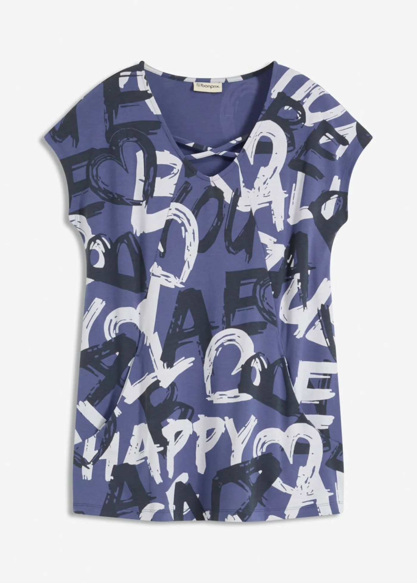 bonprix bonprix Camiseta larga Índigo/azul oscuro/beige natural estampado Hot