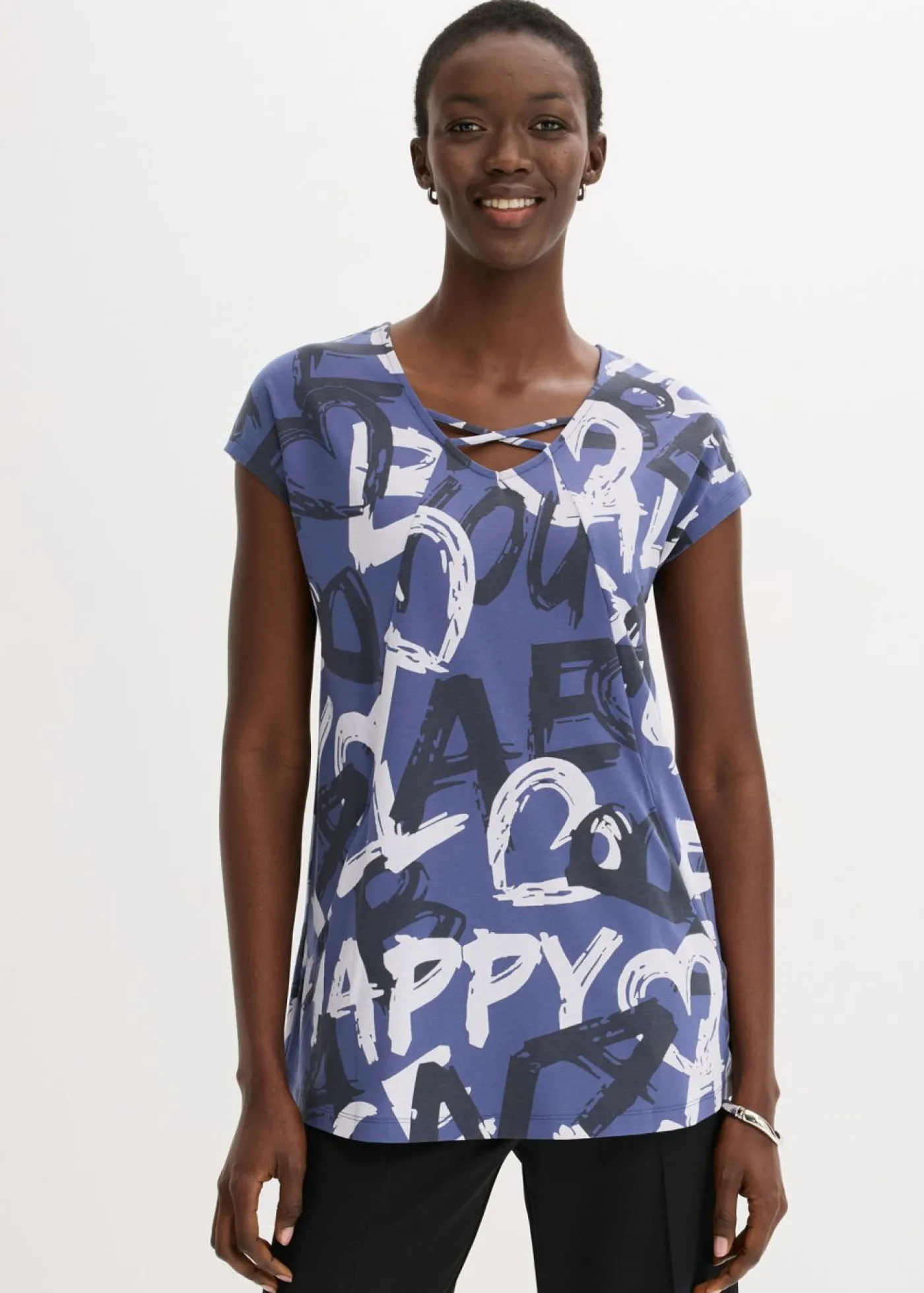 bonprix bonprix Camiseta larga Índigo/azul oscuro/beige natural estampado Hot