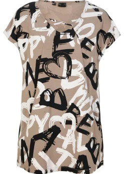 bonprix bonprix Camiseta larga Marrón grisáceo-negro-blanco estampado Sale