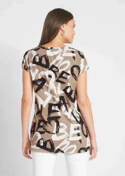 bonprix bonprix Camiseta larga Marrón grisáceo-negro-blanco estampado Sale