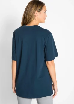 bonprix bonprix Camiseta larga ancha con cuello en V, manga corta (5 unidades) fresa+negro+blanco+gris claro jaspeado+azul marino Outlet