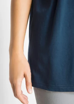 bonprix bonprix Camiseta larga ancha con cuello en V, manga corta (5 unidades) fresa+negro+blanco+gris claro jaspeado+azul marino Outlet