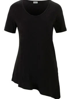 bonprix bonprix Camiseta larga asimétrica de mezcla de algodón y viscosa Negro Hot