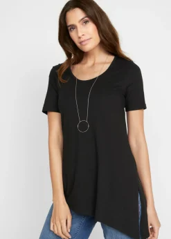 bonprix bonprix Camiseta larga asimétrica de mezcla de algodón y viscosa Negro Hot