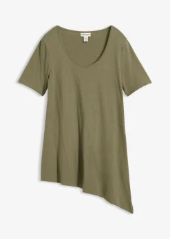 bonprix bonprix Camiseta larga asimétrica de mezcla de algodón y viscosa Verde oliva