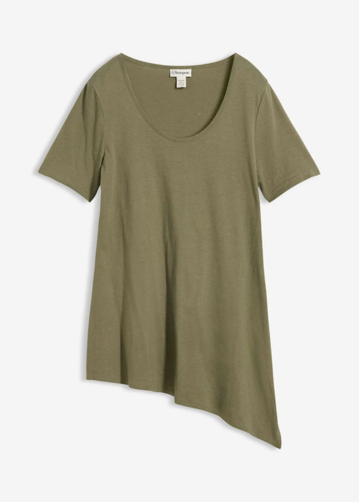bonprix bonprix Camiseta larga asimétrica de mezcla de algodón y viscosa Verde oliva