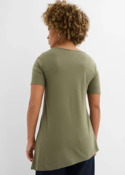 bonprix bonprix Camiseta larga asimétrica de mezcla de algodón y viscosa Verde oliva
