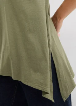 bonprix bonprix Camiseta larga asimétrica de mezcla de algodón y viscosa Verde oliva