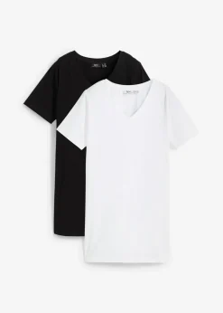 bonprix bonprix Camiseta larga con escote en V (2 unidades) Negro+blanco Clearance